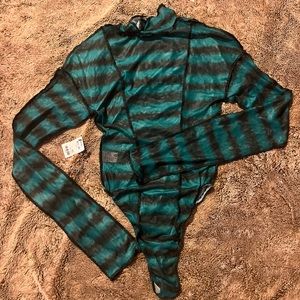 Shear teal and black bodysuit